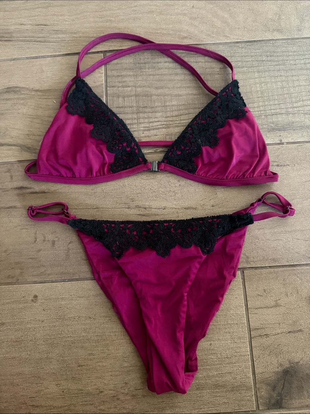 Blue Life/ Planet Blue Bikini Set with Black Lace Trim